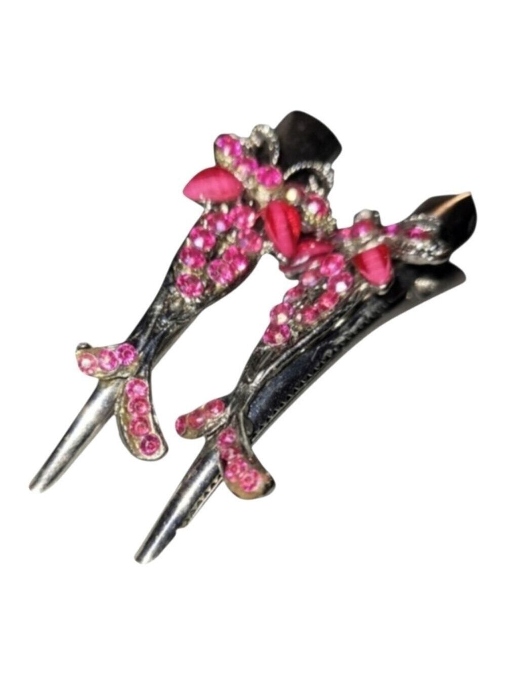 2 Rhinestone Jeweled Butterfly Hair Clips Fairy Fairycore